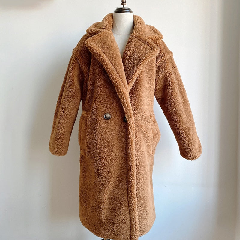 CHEBU teddy bear eco fur oversized coat