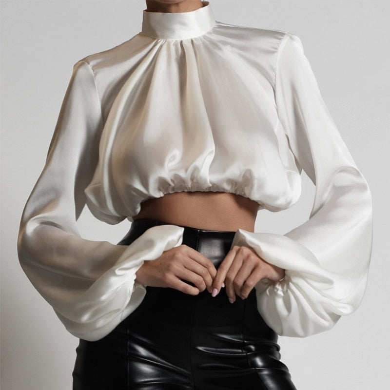 NELLY satin crop blouse