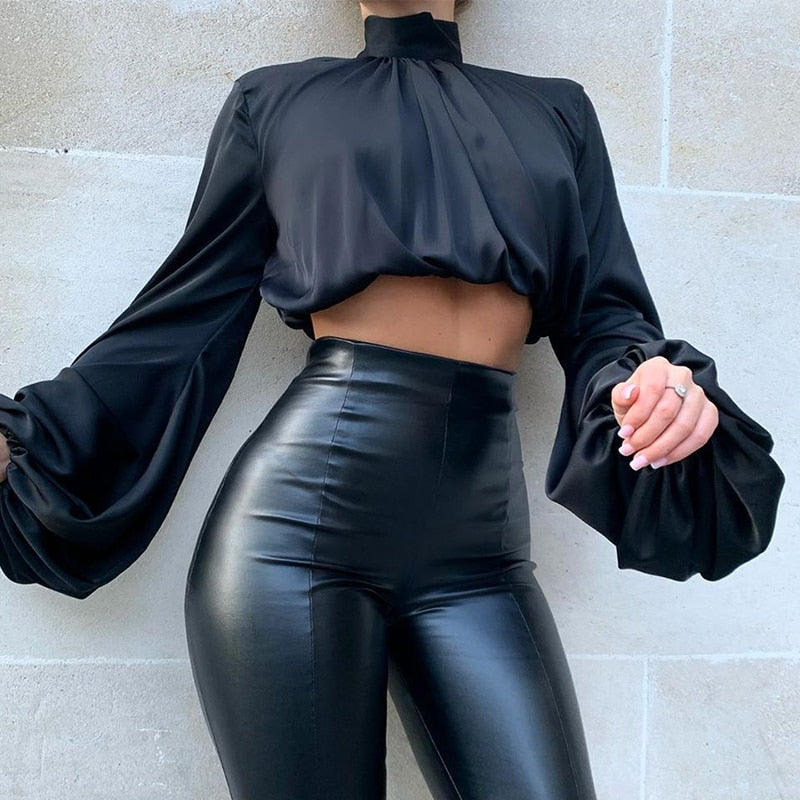 NELLY satin crop blouse