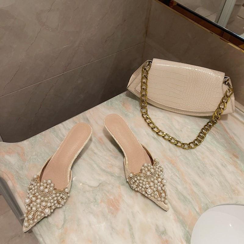 COCO FLORENCE pearl slippers
