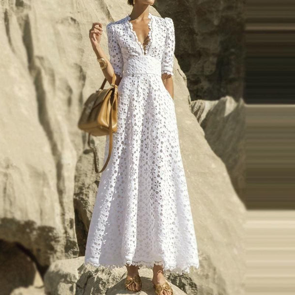 KASANDRA white elegant maxi dress