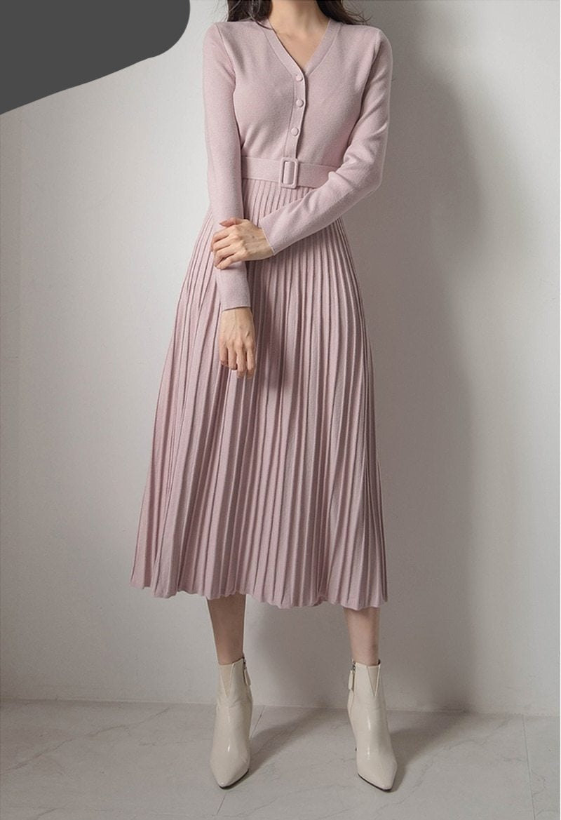 OLIGA pleated skirt knitted dress