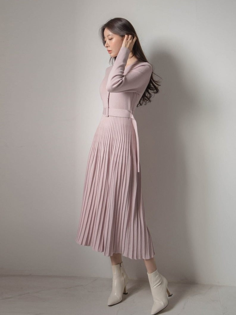 OLIGA pleated skirt knitted dress